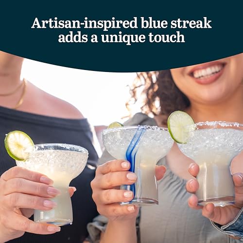 Libbey Blue Ribbon Stemless, Margarita Glasses, Artisan-Inspired, Elegant Margarita Glass Set of 6, Lightweight Mexican Glassware for Parties and More