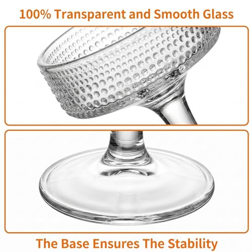 ZOOFOX Set of 6 Coupe Glasses, 7 oz Vintage Cocktail Coupe Glasses Set, Crystal Martini Glasses with Stem, Embossed Bar Drinking Glasses Set for Espresso Martini, Cosmopolitan, Manhattan, Gimlet