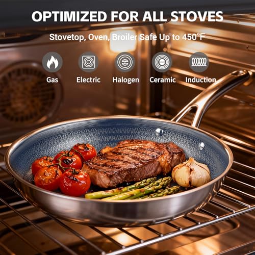 Ammeloo Hybrid Stainless Steel Cookware Set, 17-Piece Tri-Ply Pots and Pans Set Non Stick, Induction Kitchen Cookware Sets, Dishwasher & Oven Safe, PFOA Free, All Cooktops Compatible, Navy Blue