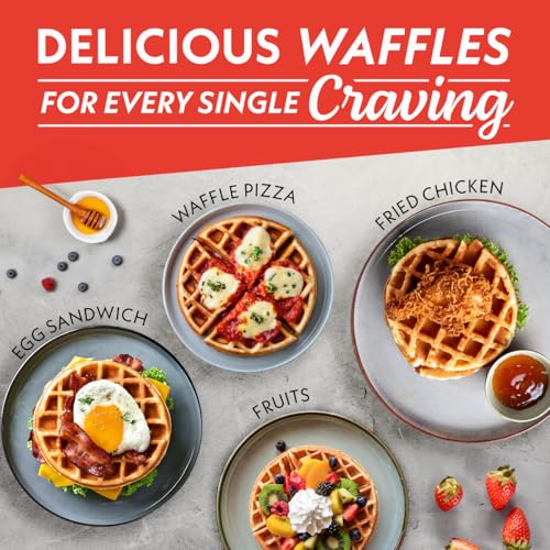 Gourmia Belgian Waffle Maker – Adjustable Browning Control, Nonstick Plates, Ready & Power Indicator Lights, Compact Upright Storage, Cool-Touch Handle
