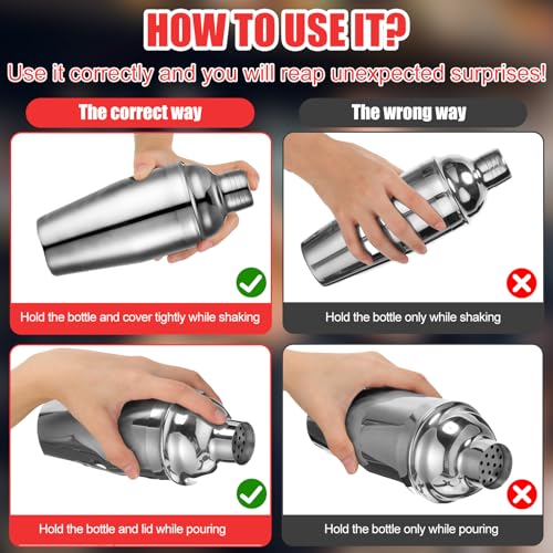 Nitial 6 Pcs Bar Cocktail Shaker Professional Stainless Steel Martini Drink Mixer with Built-in Strainer for Bartending No Leaks Boston Shaker for Bar Party Drink Mixing Tool(18.6 oz,Silver)