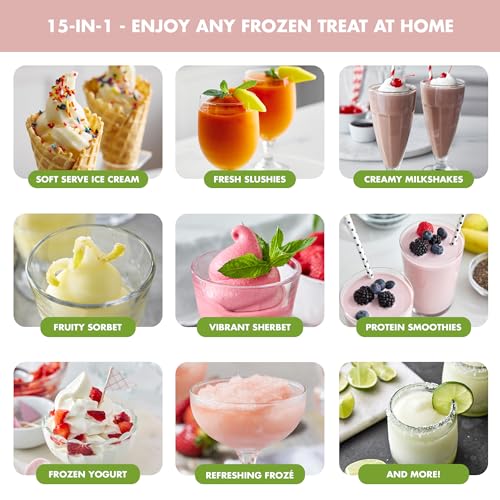 GreenPan Frost Ice Cream Maker & Slushie Machine, Soft Serve, Sorbet, Margaritas, Milkshakes, Frozen Yogurt, No Pre-Freezing, Ready in 15 Mins, 6 Modes, 7 Textures, Self-Cleaning, Family Size, Pink