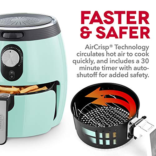 Dash Deluxe Air Fryer -Has AirCrisp® Technology - Adjustable Temperature Control & Auto Shut-Off Feature - Compact Nonstick Basket - 3 Quarts - Aqua