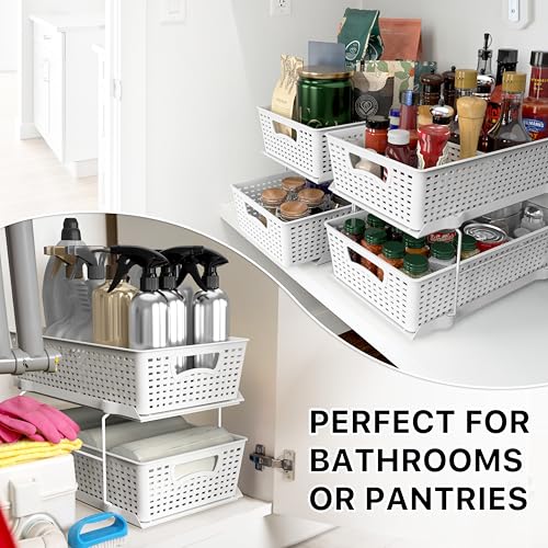 Simple Houseware 2 Tier Bathroom Organizer Tray Pull-Out Sliding Drawer, Under Sink Storage, White