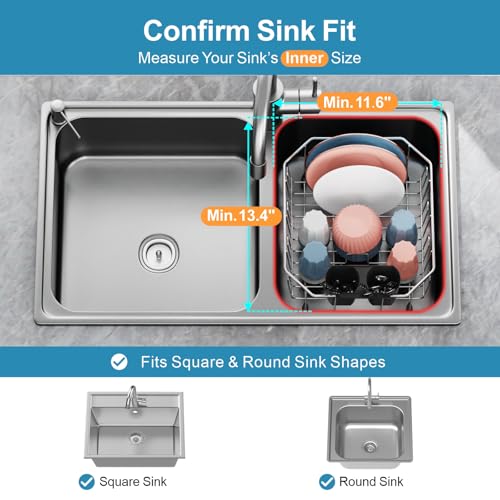 iSPECLE Small in Sink Dish Drying Rack - Stainless Steel Compact Inside Sink Dish Drainer for RV Apartment Kitchen, Rust Resistant, 11.6" W x 13.4" L, Silver
