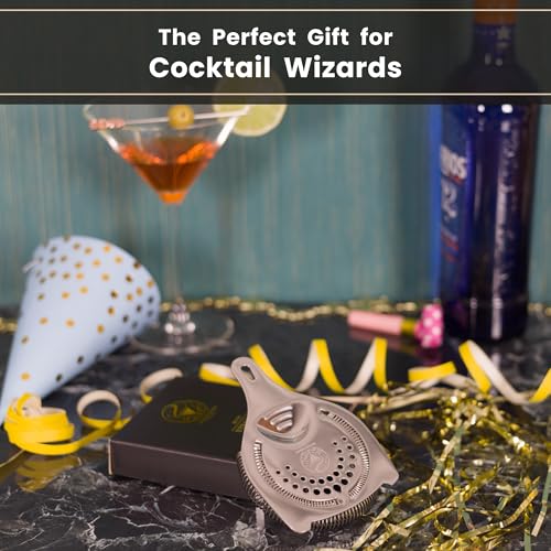Cocktail Strainer for Drinks | Stainless Steel Bar tools | Ergonomic Hawthorne Strainer for Cocktail Shaker with High-Dense Spring | Silver Bar Strainers | Wizardtender
