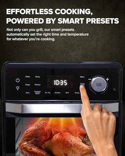 Nuwave 2026 Air Fryer Oven & Grill Comb, Plug-in Powered Grill Plate for True Char Flavor & Marks, 2-Layer Glass Door, Cooler Exterior, 150 Presets, Temp Probe, 500°F, Stainless Steel, 700/1500/1800W