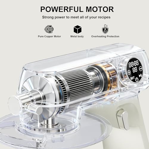 8.45 QT All Metal Stand Mixer,10 Speed Large Capacity Kitchen Mixer with Digital Timer & Tilt-Head, Electric Mixer with Whisk Dough Hook Mixing Beater for Baking,Cakes,Cookie,Bread,Salad (White)