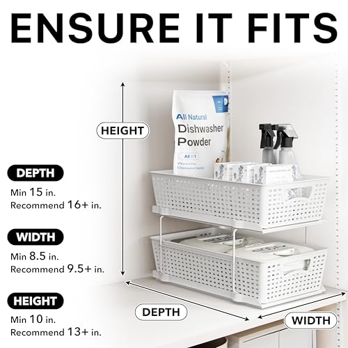 Simple Houseware 2 Tier Bathroom Organizer Tray Pull-Out Sliding Drawer, Under Sink Storage, White