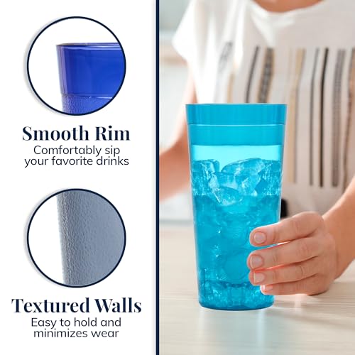 US Acrylic Cafe Plastic Reusable Tumblers (Set of 16) 20-ounce Water Cups Coastal Colors | Restaurant Style Drinking Glasses Value Set, Stackable, BPA-free, Made in the USA | Top-rack Dishwasher Safe