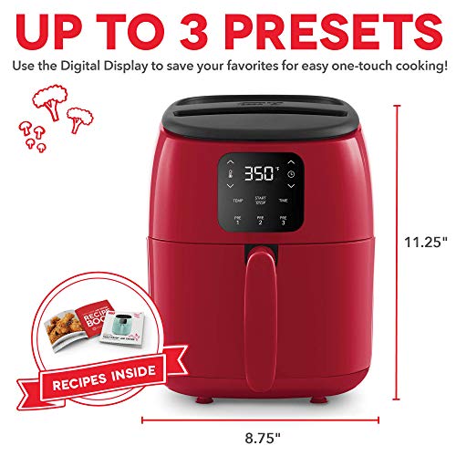 Dash Tasti-Crisp™ Digital Air Fryer – 2.6 Quart Small Compact Mini Air Fryer for French Fries, Nuggets & More, 1-2 People, Auto Shut Off, Adjustable Temp, Dishwasher Safe Parts - Red