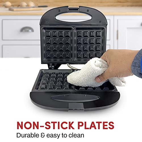 Elite Gourmet Maxi-Matic Electric Nonstick Belgian Waffle Iron Snack Maker Machine, Breakfast, Sandwiches, Compact & Portable, 2 Slice, Black