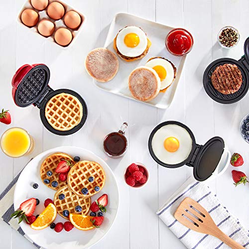 Dash Mini Maker Set - Customized Treat Maker - Supports Multi-Function Cooking - Easy Cleanup and User-Friendly Design - White, Aqua & Red - Waffle, Grill & Griddle Irons