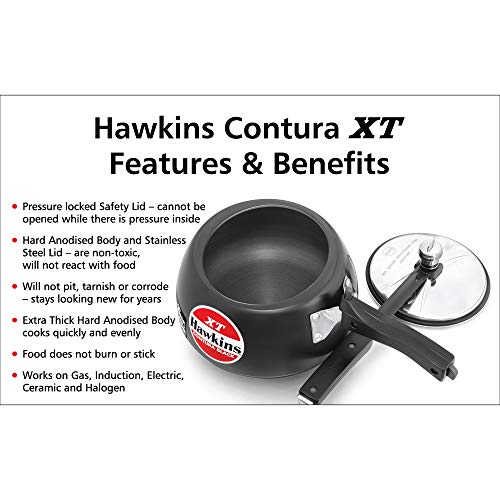 Hawkins Contura Black XT Pressure Cooker, Hard Anodised Inner Lid Cooker, Small Induction Cooker, Handi Cooker, Black CXT20 2 Litre