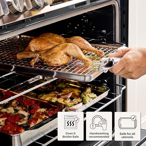 All-Clad Stainless Steel Baking Pans 5-Piece Set-Tri-ply Bonded for Consistent Baking- Includes Square and Rectangular Baking Pans, Baking Sheets, & Cooling Rack- Professional Stainless Steel Bakeware