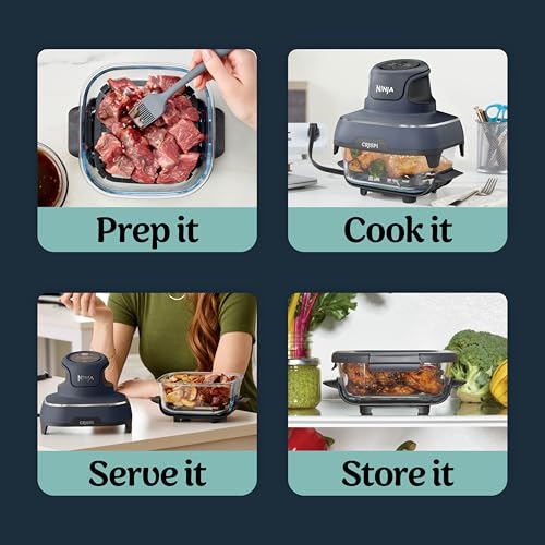 Ninja Crispi 4 in 1 Glass Air Fryer, 450°F, Non Toxic, 4QT and 6 Cup Containers with Lids, Dishwasher Safe, Cyberspace Gray, 1 Count, FN101GY