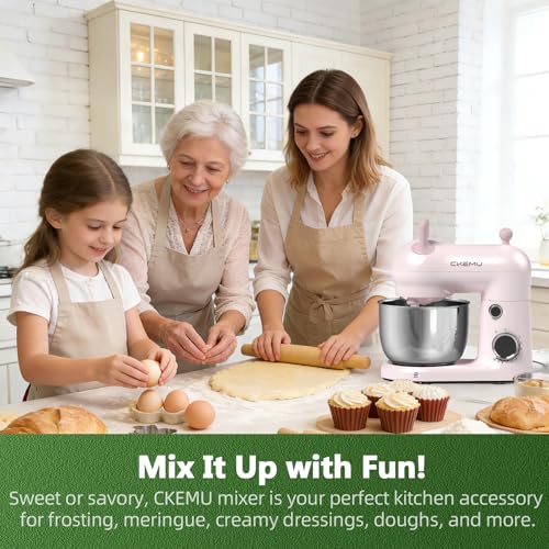 CKEMU Stand Mixer, Compact & Space-Saving, Stainless Steel Bowl, Unique & Playful Design, Effcient 300W Motor, Dishwasher-Safe Attachments, SM-2549A (Pink)
