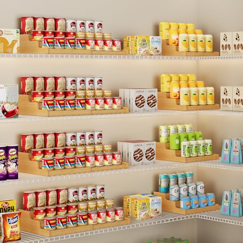 Expandable Bamboo Can Storage Display for Pantry, Easy-Access 3-Tier Adjustable Can Organizer Shelf for Cabinets, Canned Goods & Food Storage, Soda Can Organizer Holds Up to 24 Cans (Patent Pending)