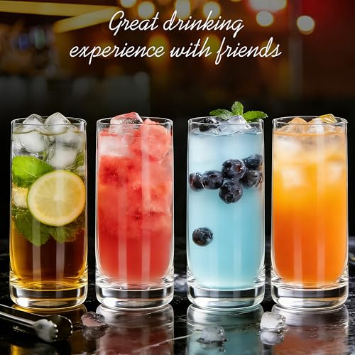 GLAZVIA Highball Glasses Set of 6,13oz Clear Drinking Glass Cups for Mixed Drink Cocktail, Beer, Mojito, Water and Juice, Thick Tall Crystal Glassware for Kitchen, Restaurant, Home Bar and Parties