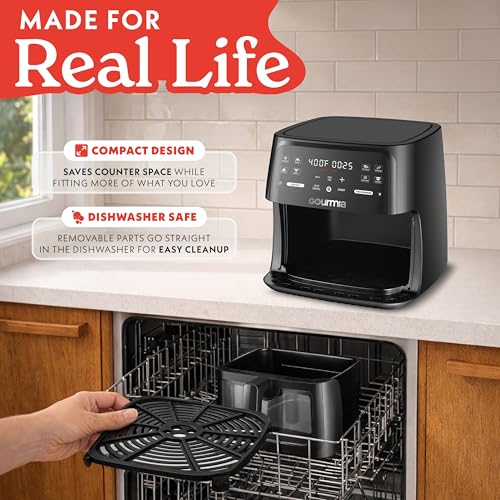 Gourmia 8 Qt Air Fryer, 8 Presets with Digital Display, FryForce 360° Technology, Easy View Window & Interior Light, Dishwasher Safe Basket, Black