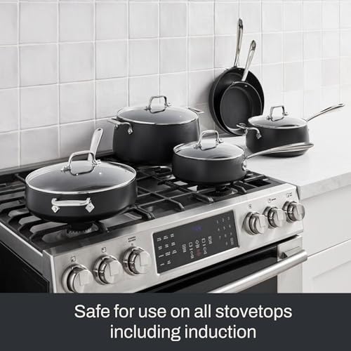 All-Clad HA1 Expert Hard Anodized Nonstick Cookware Set (10 Piece) Pots, Frying Pans, Dishwasher-Safe, Oven-Safe Up to 500°F Compatible with All Stovetops (Gas, Electric & Induction) - Black