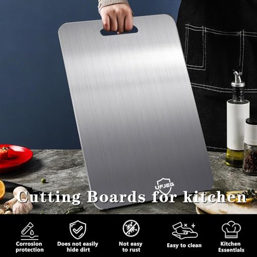 UFJEG Titanium Cutting Board, 3 PCS Titanium Cutting Boards for Kitchen, Non Toxic, Double-Sided Food Grade Chopping Board for Outdoor Camping(15.6" x 11", 13" x 9.3", 11.8" x 7.8")