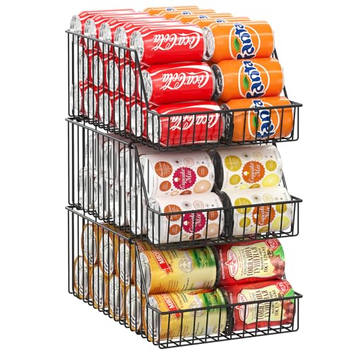 3 Pack Can Storage Organizer For Pantry,Stackble Widen Can Holder Rack With 3 Adjustable Dividers, Can Dispensers For Soup Soda Canned Food Water Bottle, Pop Drink Organizers for Cabinet Shelf