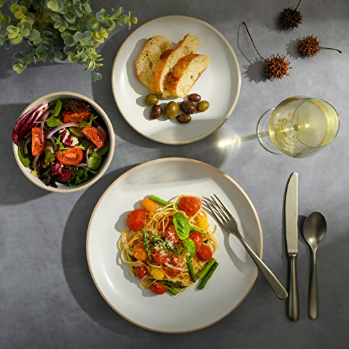Gibson Home Rockaway 12-Piece Round Stoneware Dinnerware Set, Service for 4 – White Plates and Bowls, Modern Matte Finish, Microwave & Dishwasher Safe