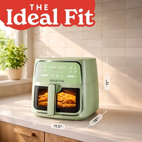 Gourmia 8 Qt Air Fryer, 8 Presets with Digital Display, FryForce 360° Technology, Easy View Window & Interior Light, Dishwasher Safe Basket, Green