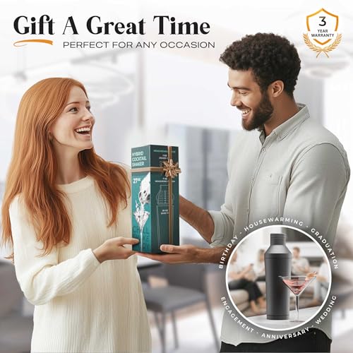 BARE BARREL Insulated Cocktail Shaker Set | Double Wall Stainless Steel | Martini Shaker for Home Bar Bartending | Built-in Drink Measure System & Strainer, Travel Bag, Recipes | Gift Set (Matt Black)
