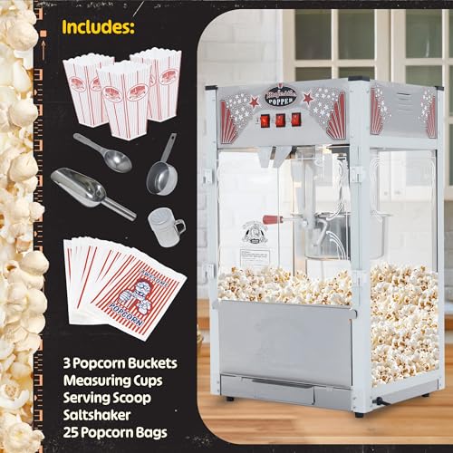 Majestic Popcorn Machine - 16oz Stainless Steel Kettle Makes up to 96 Cups - Electric Popcorn Popper Machine with Scoop, Measuring Cups, Serving Bags and Buckets by Superior Popcorn Company
