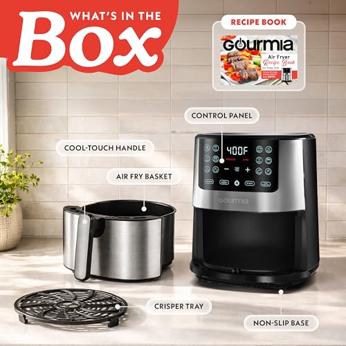 Gourmia 4-Qt Digital Air Fryer with Guided Cooking, Easy Clean, Stainless Steel