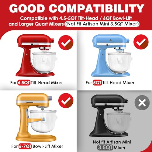 Ezato Ice Cream Maker Attachment for KitchenAid, Fits KitchenAid 4.5/5QT & 6QT Mixers, Frozen Ice Cream & Sorbet Gelato Maker, 2 Quart, White