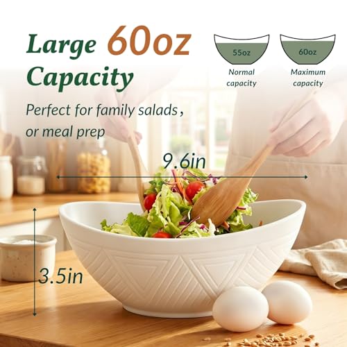 Homienly 9.6 inch Serving Bowls, Large Serving Dishes for Wedding Parties, 60 Oz for Salad, Side Dishes, Pasta, Oval Shape, Microwave & Dishwasher Safe, Set of 4, White