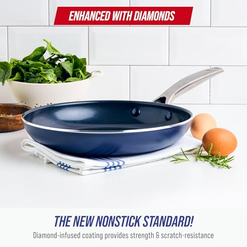 Blue Diamond 10" Nonstick Frying Pan Skillet, Diamond Infused PFAS-Free Ceramic Pot, Dishwasher & Oven Safe, Stay Cool Handle, Durable Non Toxic Metal Utensil Safe, Egg & Omelet Pan, Blue