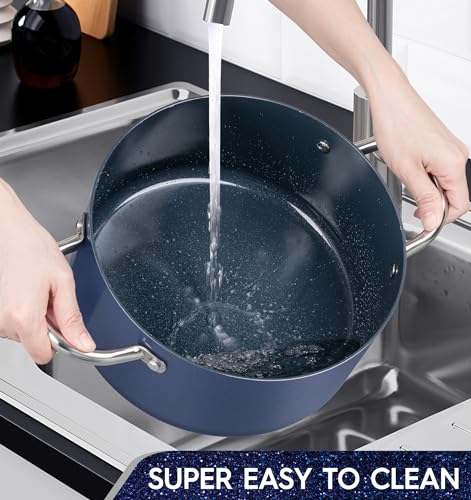 MICHELANGELO 5 Qt Ceramic Nonstick Stock Pot with Lid for Daily Meals, Blue