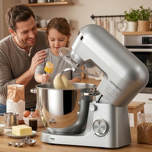 LAZMOQUSA 6in1 Stand Mixer with 6.5 Quart Bowl, 660W 10+p Speeds Kitchen Food Mixer Tilt-Head Bread Dough and Cake Mixers for Home Daily (Sliver)