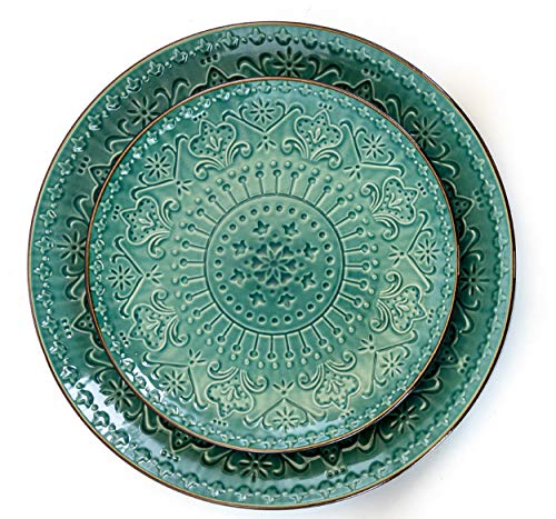 Elama Sea Foam Mozaic 16 Piece Round Stoneware Dinnerware Set in Sea Green