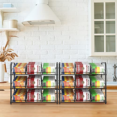 BTY Can Organizer for Pantry Stackable 2 Pack, Can Storage Organizer Rack Stacking Can Dispensers Small Space Holds up to 36 Cans for Pantry, Kitchen, Cabinet Black