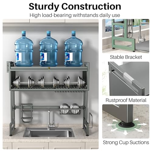 CUISIBOT Over the Sink Dish Drying Rack 3 Tier with Dustproof Flip-Up Cover