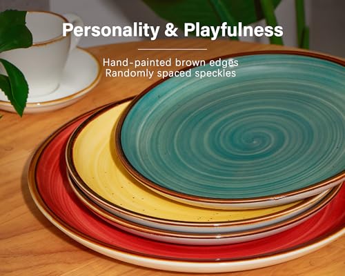 ONEMORE Plates and Bowls Set 12 Pcs,Stoneware Dinnerware Sets for 4 Microwavable,Oven & Dishwasher Safe Porcelain,Scratch Resistant Dishes Set