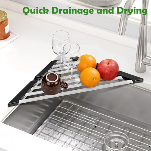 Small Triangle Foldable Dish Drying Rack with Silicone Ends for Sink Corner