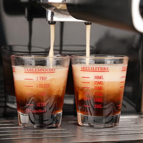 Shot Glasses Measuring cup Espresso Shot Glass Liquid Heavy Wine 2 Pack 26-Incremental Measurement 1oz, 6 Tsp, 2 Tbs, 30ml (2 pack-red)
