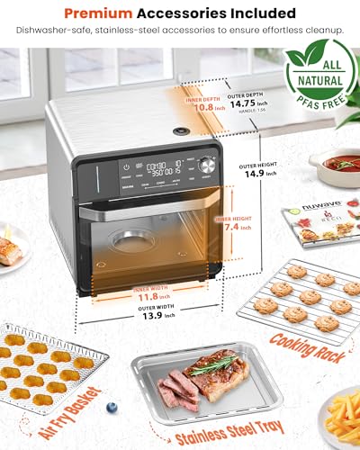 Nuwave Combi Steam Oven, Non-Toxic Stainless Steel Multi-Cooker with Air Fry, Sous Vide, Toast & More, 50-450°F Precision, 120 Presets, Moisture Control, Programmable, Easy to Clean, 16 quarts