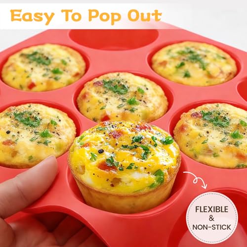 CAKETIME 12 Cups Silicone Muffin Pan - Nonstick Cupcake Pan 1 Pack Regular Size Silicone Mold for Baking