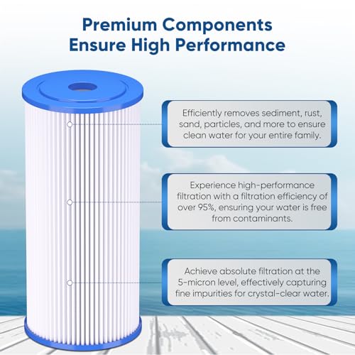 PUREPLUS 5 Micron 10" x 4.5" Whole House Pleated Sediment Filter for Well Water, Replacement Cartridge for GE FXHSC, Culligan R50-BBSA, Pentek R50-BB, DuPont WFHDC3001, W50PEHD, GXWH40L, 2Pack