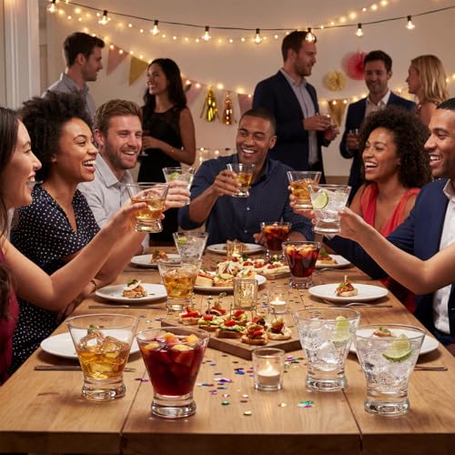 USEEKRI 18PCS Stemless Martini Glasses bulk Set, 8oz Crystal Clear Cosmopolitan Glasses for Margarita, Manhattan, Heavy Base Short Martini Glasses for Home Bar & Parties