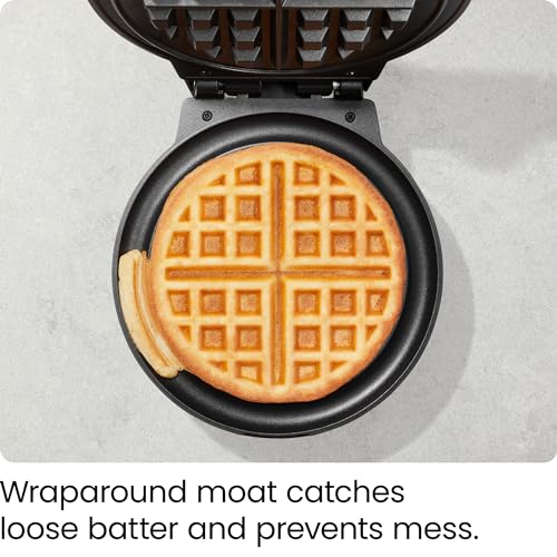 Chefman Anti-Overflow Belgian Waffle Maker w/Shade Selector, Temperature Control, Mess Free Moat, Round Iron w/Nonstick Plates & Cool Touch Handle, Measuring Cup Included, Black