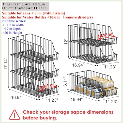 3 Pack Can Storage Organizer For Pantry,Stackble Widen Can Holder Rack With 3 Adjustable Dividers, Can Dispensers For Soup Soda Canned Food Water Bottle, Pop Drink Organizers for Cabinet Shelf