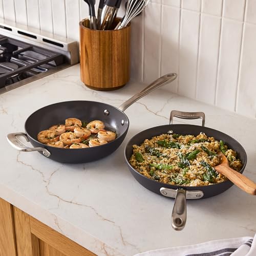 All-Clad HA1® Ceramic Nonstick, Frying Pan Set 10.5 and 12 inch - Oven Safe up to 450° & Compatible with All Stovetops (Gas, Electric & Induction) Light Grey